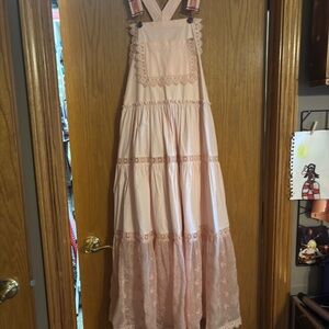 Listicle Blush Lace Accent Dress with working suspenders